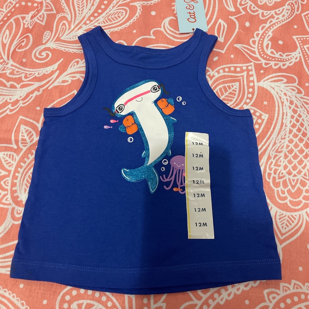 Cat & Jack Blue Tank Top with Whale and Jellyfish